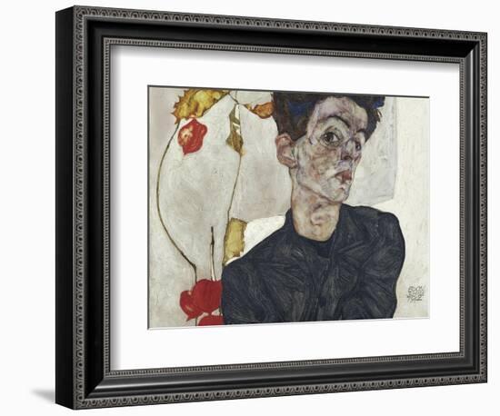 Self-Portrait with Chinese Lantern Plant-Egon Schiele-Framed Giclee Print