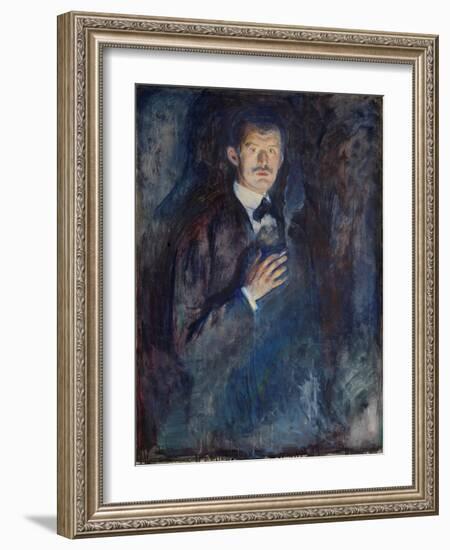 Self Portrait with Cigarette, 1895 (Oil on Canvas)-Edvard Munch-Framed Giclee Print