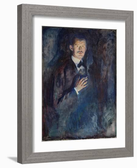 Self Portrait with Cigarette, 1895 (Oil on Canvas)-Edvard Munch-Framed Giclee Print