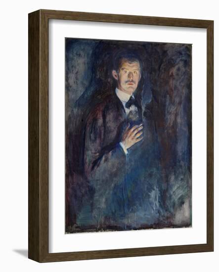 Self Portrait with Cigarette, 1895 (Oil on Canvas)-Edvard Munch-Framed Giclee Print