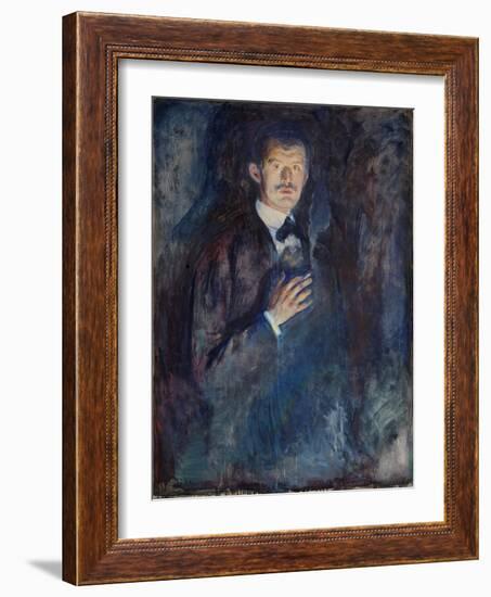 Self Portrait with Cigarette, 1895 (Oil on Canvas)-Edvard Munch-Framed Giclee Print