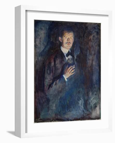 Self Portrait with Cigarette, 1895 (Oil on Canvas)-Edvard Munch-Framed Giclee Print