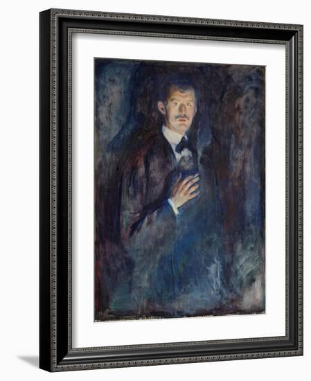 Self Portrait with Cigarette, 1895 (Oil on Canvas)-Edvard Munch-Framed Giclee Print