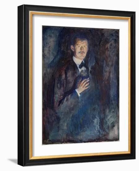 Self Portrait with Cigarette, 1895 (Oil on Canvas)-Edvard Munch-Framed Giclee Print