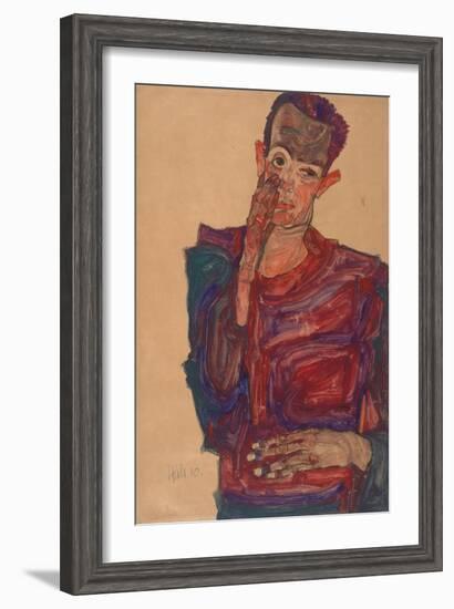 Self-Portrait with Eyelid Pulled Down, 1910-Egon Schiele-Framed Giclee Print