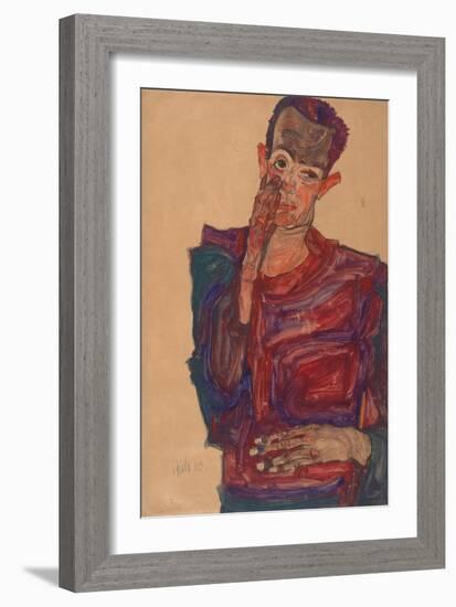 Self-Portrait with Eyelid Pulled Down, 1910-Egon Schiele-Framed Giclee Print