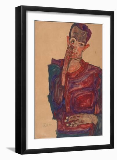 Self-Portrait with Eyelid Pulled Down, 1910-Egon Schiele-Framed Giclee Print