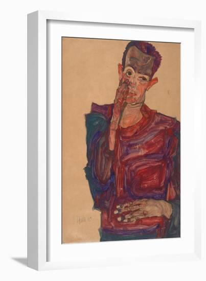 Self-Portrait with Eyelid Pulled Down, 1910-Egon Schiele-Framed Giclee Print