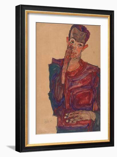 Self-Portrait with Eyelid Pulled Down, 1910-Egon Schiele-Framed Giclee Print