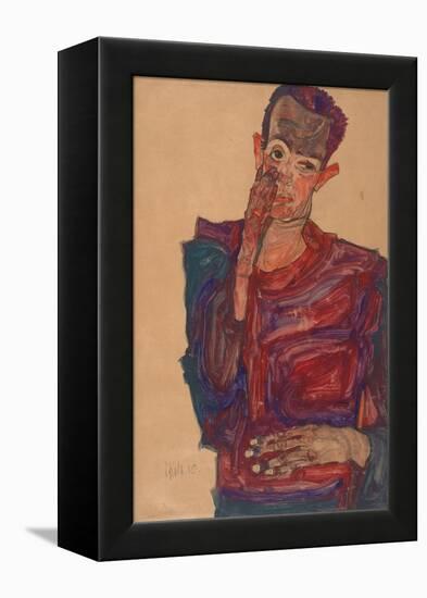 Self-Portrait with Eyelid Pulled Down, 1910-Egon Schiele-Framed Premier Image Canvas