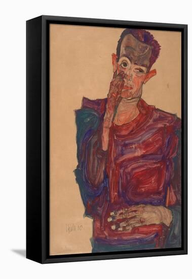 Self-Portrait with Eyelid Pulled Down, 1910-Egon Schiele-Framed Premier Image Canvas