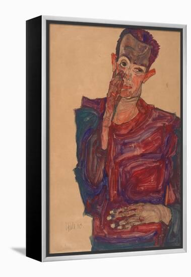 Self-Portrait with Eyelid Pulled Down, 1910-Egon Schiele-Framed Premier Image Canvas