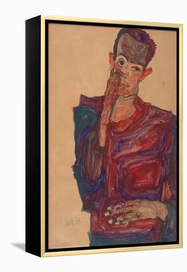 Self-Portrait with Eyelid Pulled Down, 1910-Egon Schiele-Framed Premier Image Canvas