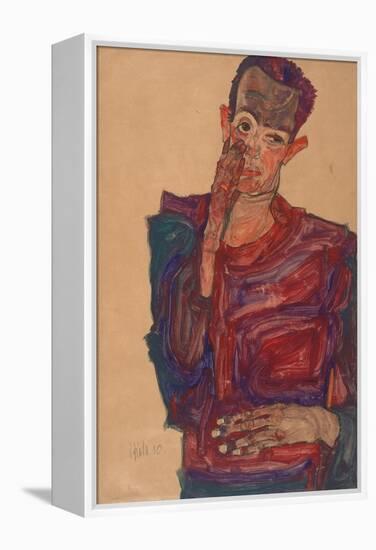 Self-Portrait with Eyelid Pulled Down, 1910-Egon Schiele-Framed Premier Image Canvas