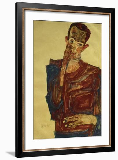 Self Portrait with Hand on Cheek-Egon Schiele-Framed Giclee Print