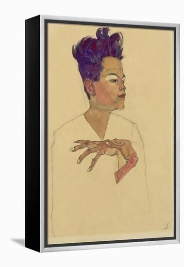 Self-Portrait with Hands on Chest, 1910-Egon Schiele-Framed Premier Image Canvas