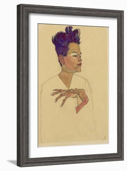 Self-Portrait with Hands on Chest, 1910-Egon Schiele-Framed Giclee Print