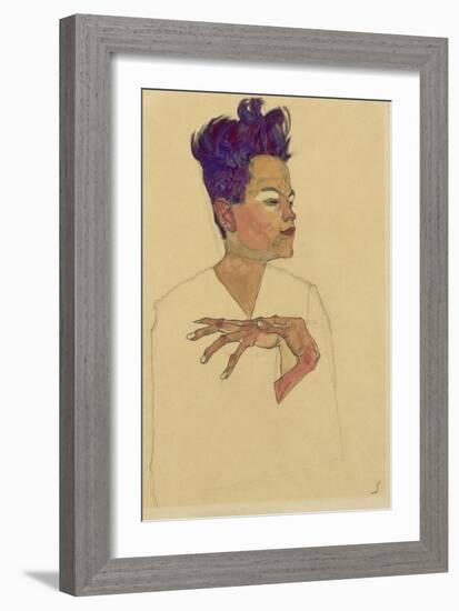 Self-Portrait with Hands on Chest, 1910-Egon Schiele-Framed Giclee Print