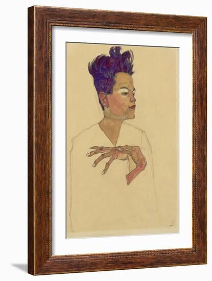 Self-Portrait with Hands on Chest, 1910-Egon Schiele-Framed Giclee Print