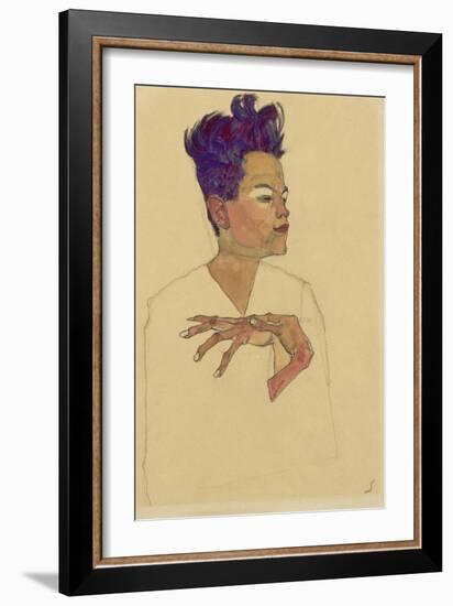 Self-Portrait with Hands on Chest, 1910-Egon Schiele-Framed Giclee Print