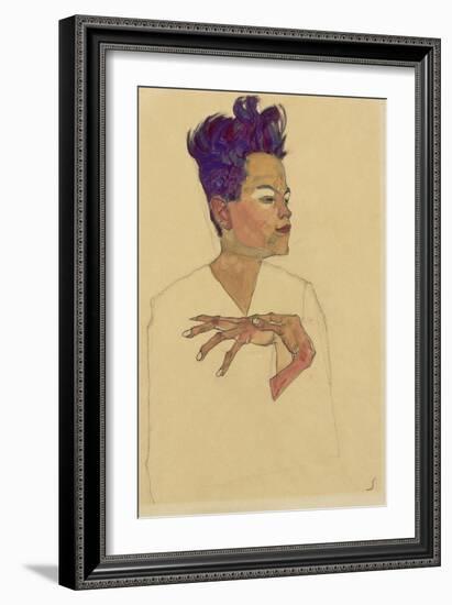 Self-Portrait with Hands on Chest, 1910-Egon Schiele-Framed Giclee Print