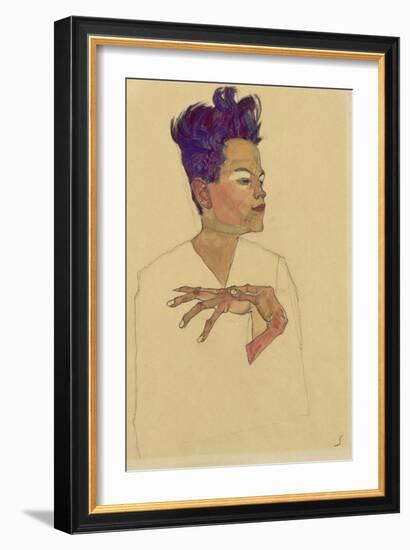 Self-Portrait with Hands on Chest, 1910-Egon Schiele-Framed Giclee Print