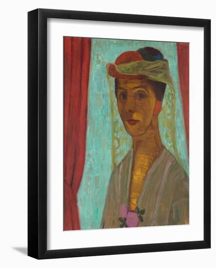 Self-portrait with hat and veil. 1906-07-Paula Modersohn-Becker-Framed Giclee Print