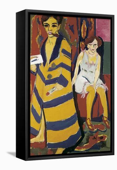 Self-Portrait with Model-Ernst Ludwig Kirchner-Framed Stretched Canvas