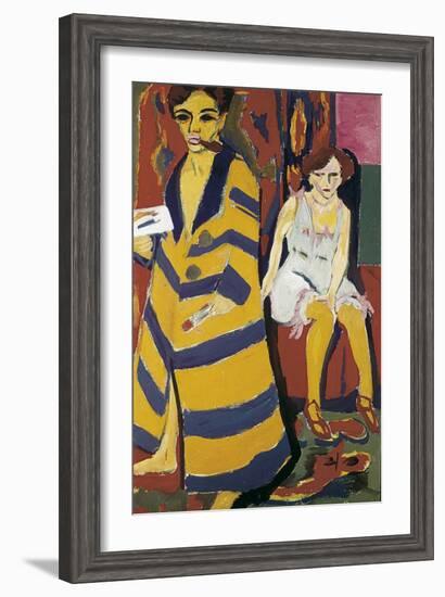 Self-Portrait with Model-Ernst Ludwig Kirchner-Framed Art Print