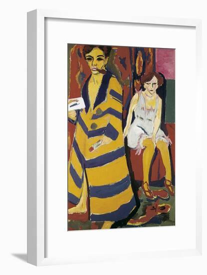 Self-Portrait with Model-Ernst Ludwig Kirchner-Framed Art Print