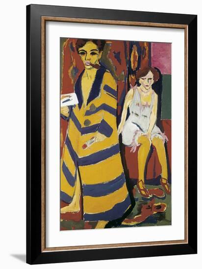 Self-Portrait with Model-Ernst Ludwig Kirchner-Framed Art Print