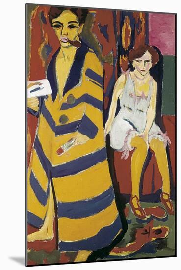 Self-Portrait with Model-Ernst Ludwig Kirchner-Mounted Art Print