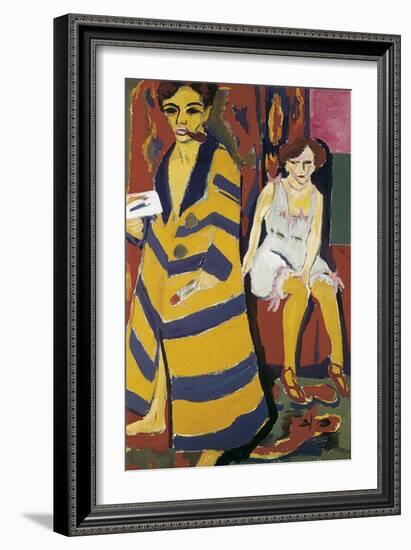 Self-Portrait with Model-Ernst Ludwig Kirchner-Framed Art Print