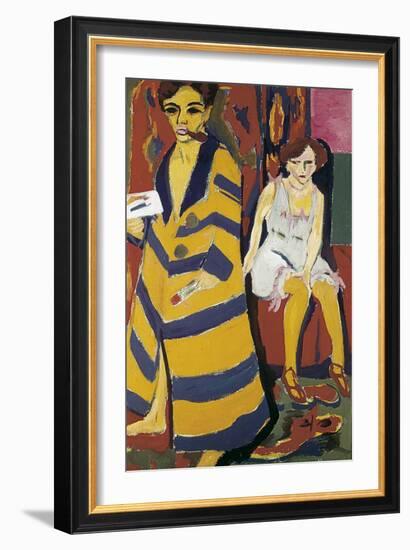 Self-Portrait with Model-Ernst Ludwig Kirchner-Framed Art Print