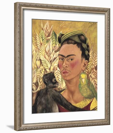 Self-Portrait with Monkey and Parrot, c.1942-Frida Kahlo-Framed Art Print