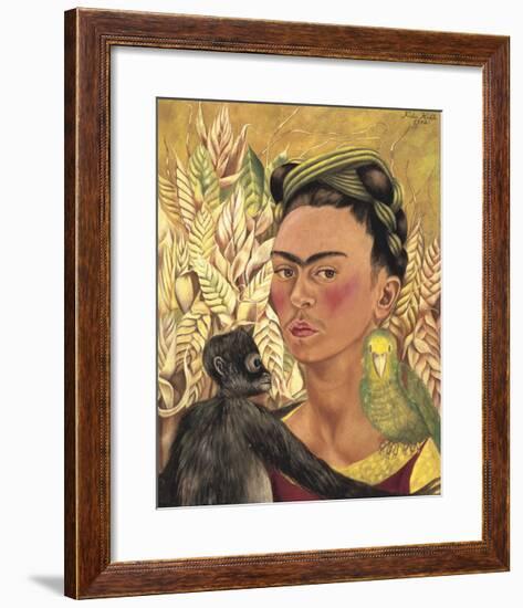 Self-Portrait with Monkey and Parrot, c.1942-Frida Kahlo-Framed Art Print