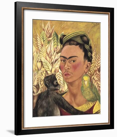 Self-Portrait with Monkey and Parrot, c.1942-Frida Kahlo-Framed Art Print