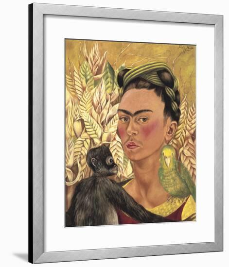 Self-Portrait with Monkey and Parrot, c.1942-Frida Kahlo-Framed Art Print