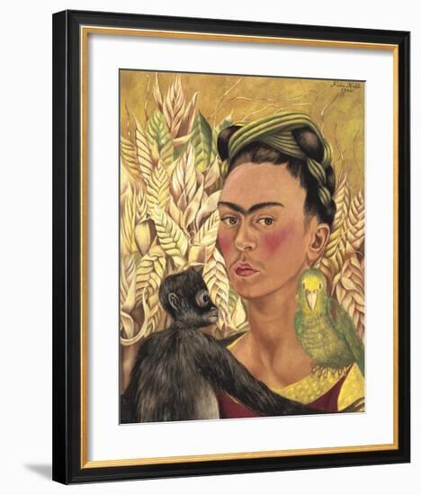 Self-Portrait with Monkey and Parrot, c.1942-Frida Kahlo-Framed Art Print