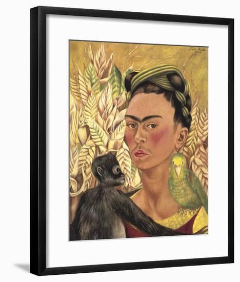 Self-Portrait with Monkey and Parrot, c.1942-Frida Kahlo-Framed Art Print