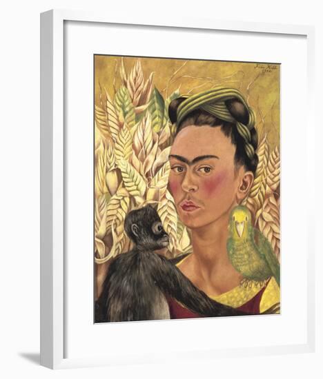 Self-Portrait with Monkey and Parrot, c.1942-Frida Kahlo-Framed Art Print