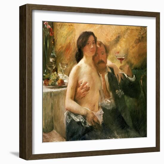 Self Portrait with Nude Woman and Glass, 1902-Lovis Corinth-Framed Giclee Print