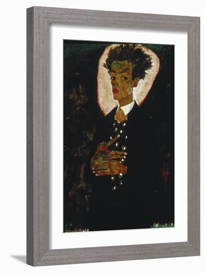 Self-Portrait with Peacock Vest Standing, 1911-Egon Schiele-Framed Giclee Print