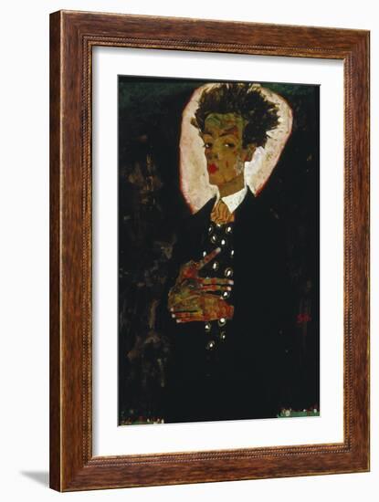 Self-Portrait with Peacock Vest Standing, 1911-Egon Schiele-Framed Giclee Print