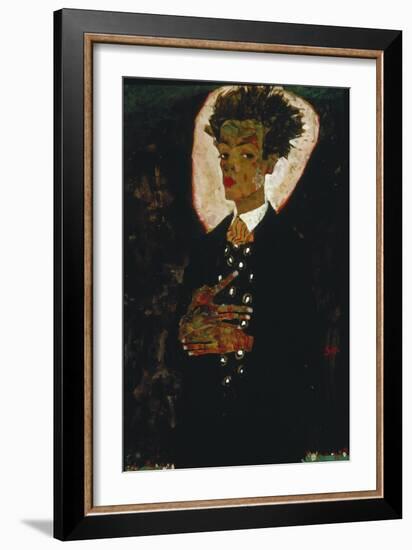 Self-Portrait with Peacock Vest Standing, 1911-Egon Schiele-Framed Giclee Print