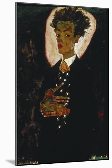 Self-Portrait with Peacock Vest Standing, 1911-Egon Schiele-Mounted Giclee Print