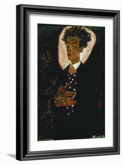 Self-Portrait with Peacock Vest Standing, 1911-Egon Schiele-Framed Giclee Print