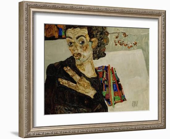 Self-Portrait with Spread Fingers, 1911-Egon Schiele-Framed Giclee Print