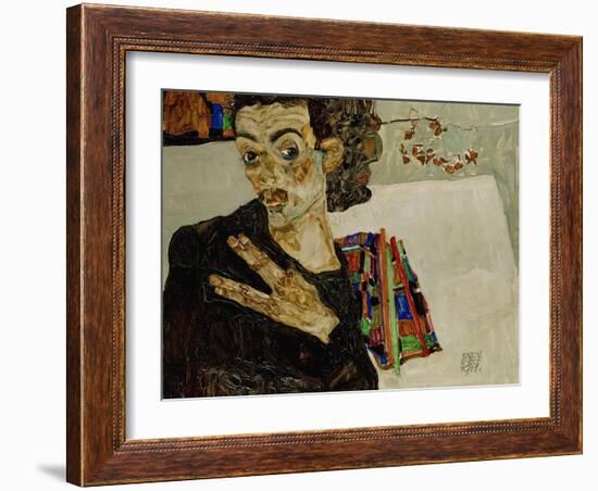 Self-Portrait with Spread Fingers, 1911-Egon Schiele-Framed Giclee Print