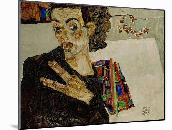 Self-Portrait with Spread Fingers, 1911-Egon Schiele-Mounted Giclee Print